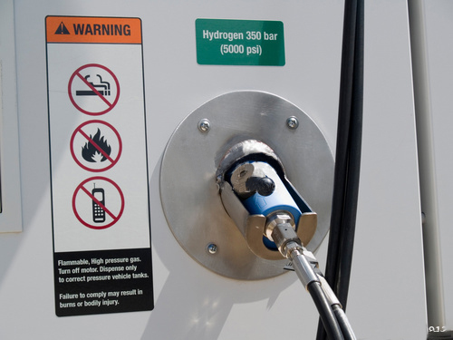 Close up of a hydrogen fuel dispenser for vehicles.